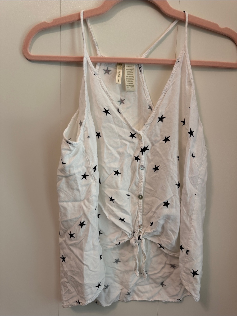 Japna White Star Print Tie-Front Camisole